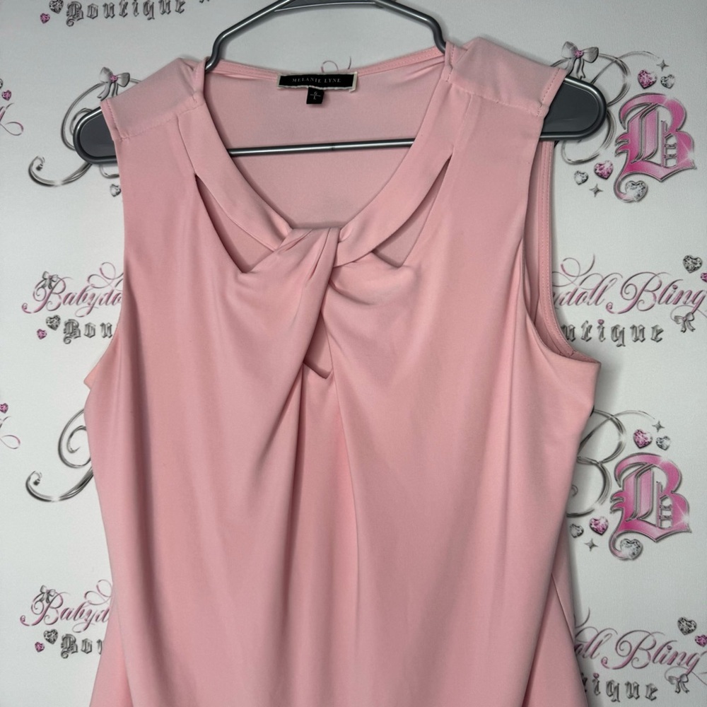 Melanie Lyne top tank pink twist front design luxury formal shirt  stretchy - Picture 2 of 8